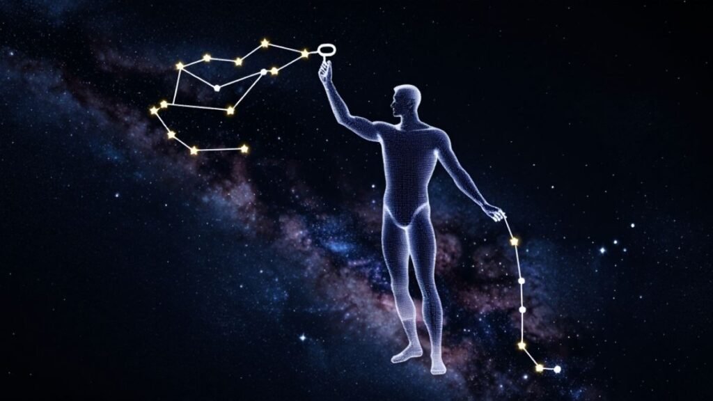 O décimo terceiro signo do zodíaco no céu, representado como um homem entre as estrelas