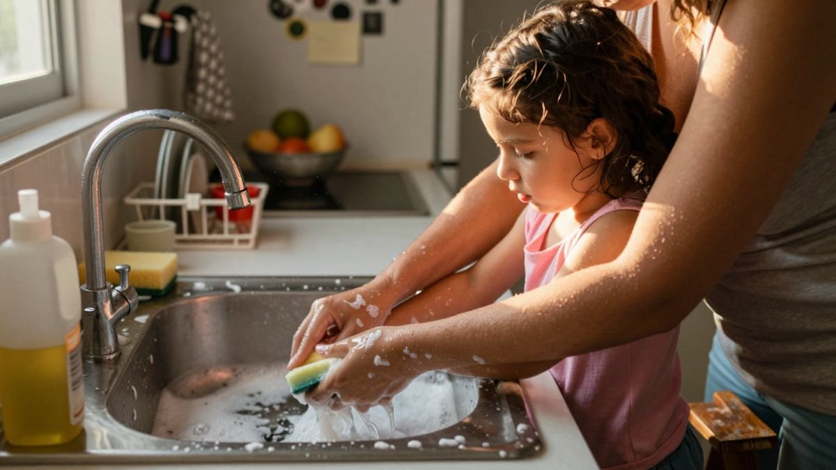 daughter and mother in the kitchen