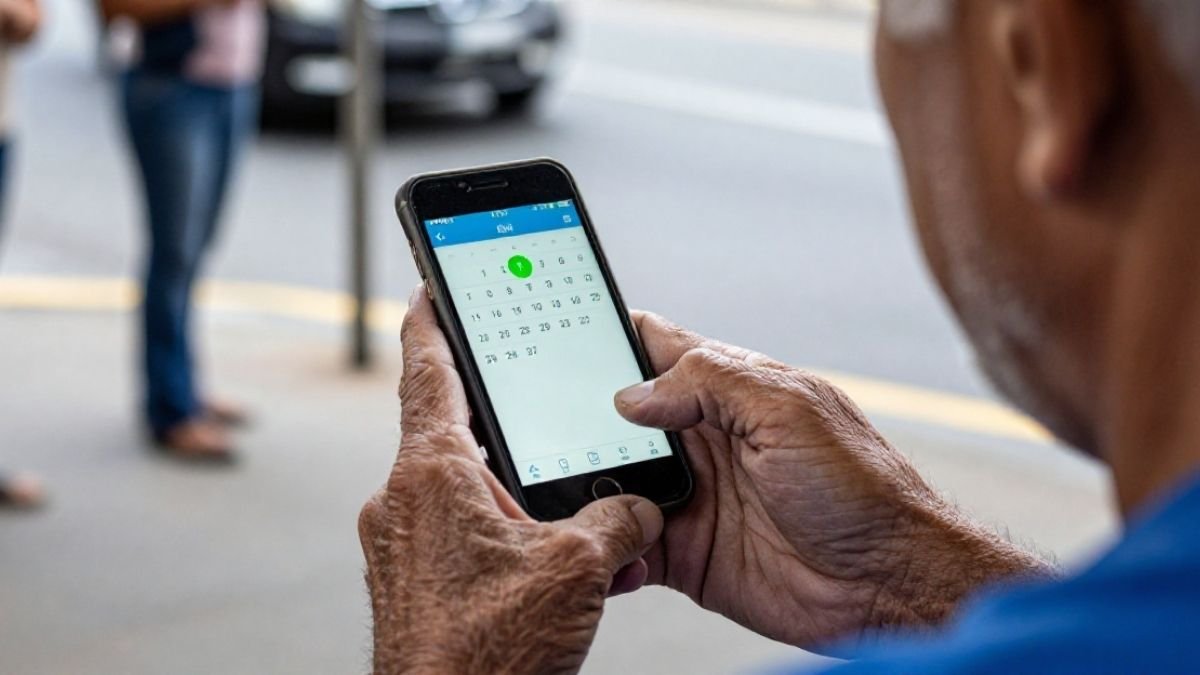 elder person looking at the phone screen