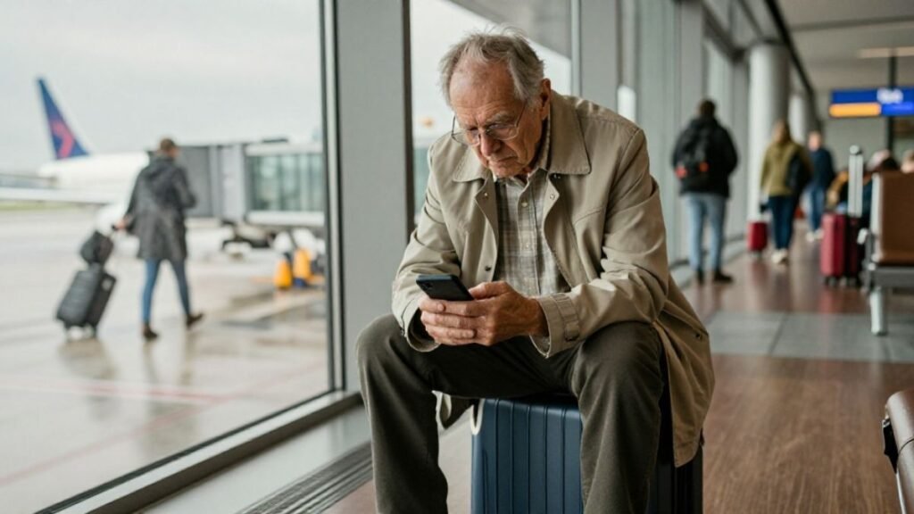man sitting on the suitcase