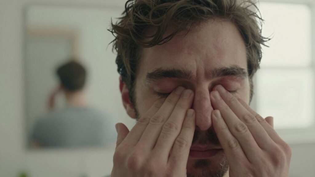 man touching his eyes