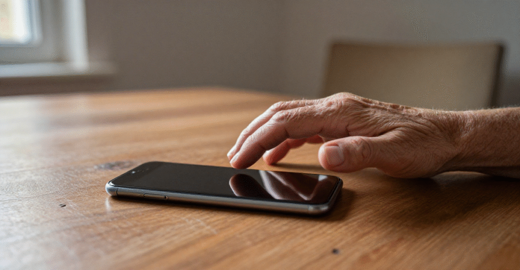 smartphone on the table and hand