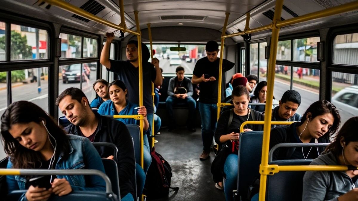 tired people on the bus